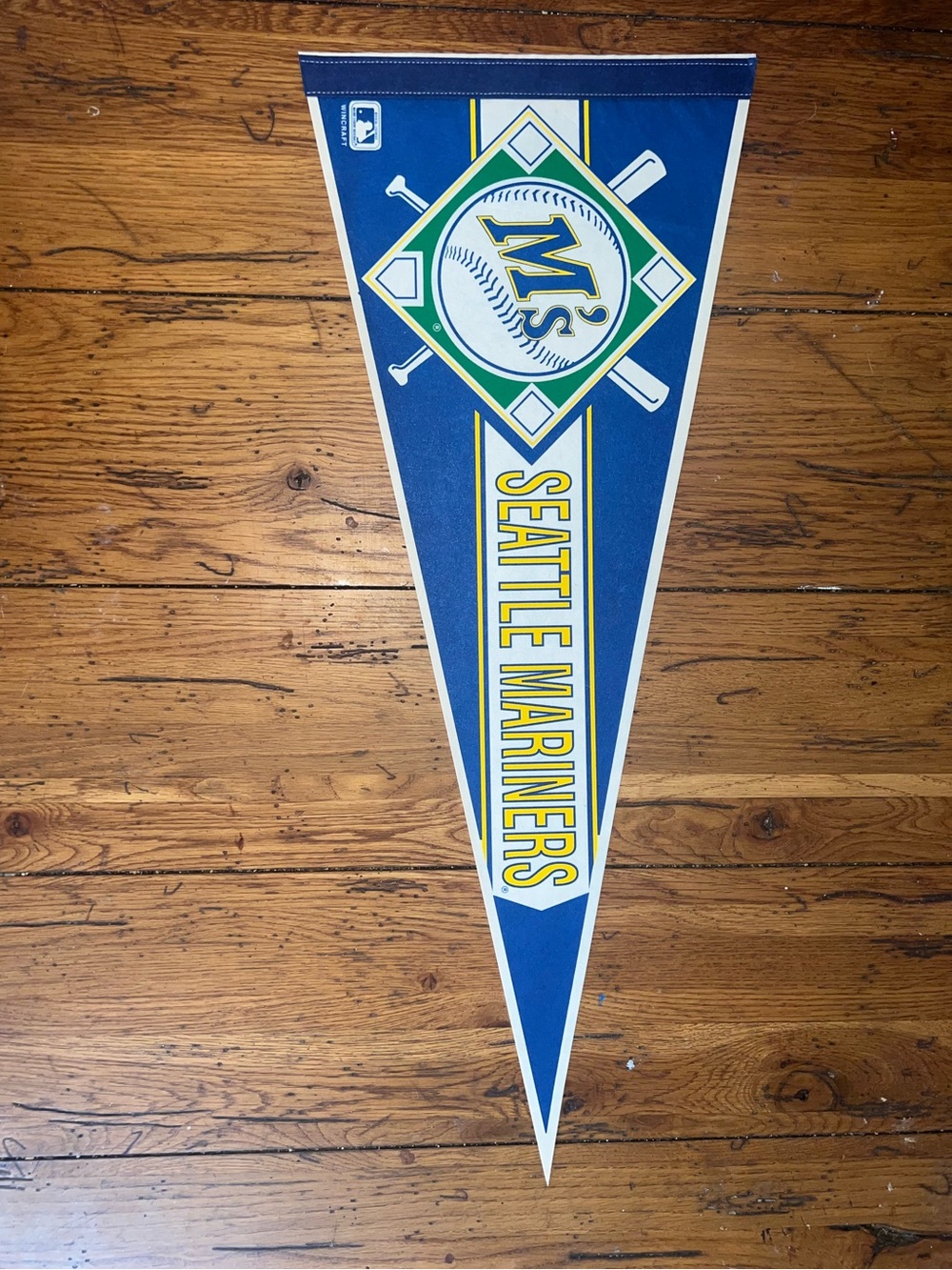 Seattle Mariners Blue & Yellow Pennant Wall Decor 12” c 30”